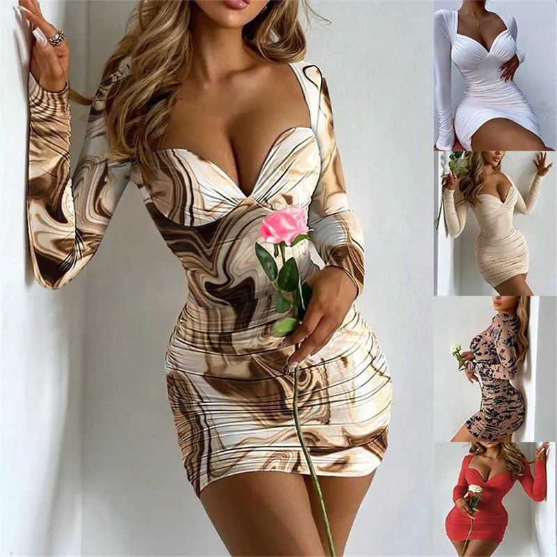 Casual Kleider Sexy Für Frauen Frühling Herbst Kleidung Volle Hülse Quadrat Kragen Mantel Kleid Mode Druck Mini Vetement Femme