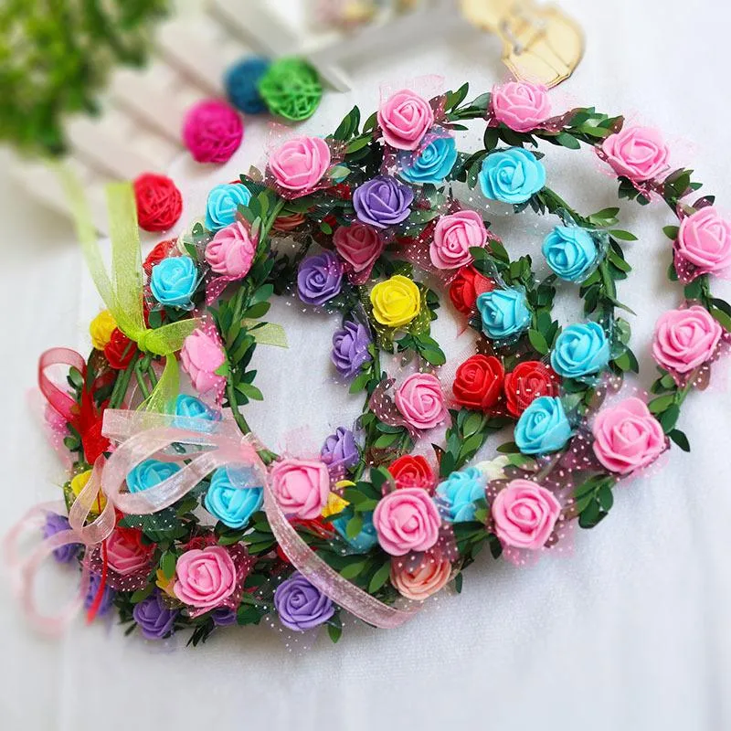 Flower Wreath Bohemian Head Flower Crown Rattan Garland Festival Wedding Bridal Floral Headband Headdress Party Decoration