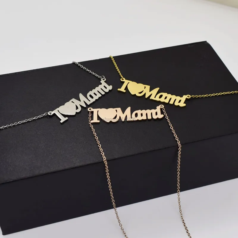 Love Mama Necklace: Stainless Steel Gold Chains Heart Pendant
