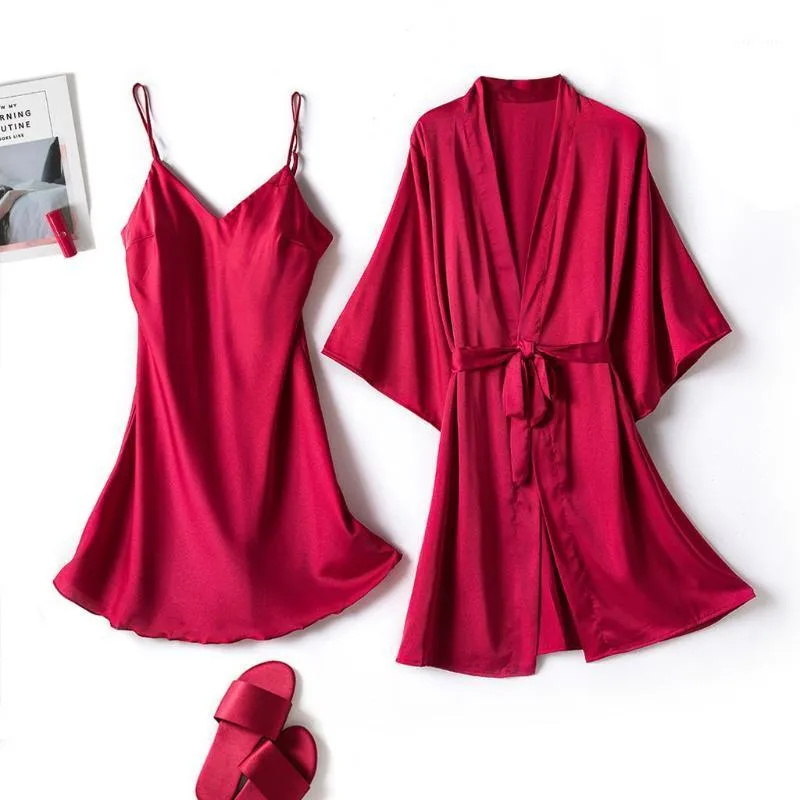 여성용 잠옷 여름 새틴 실크 잠옷 섹시한 여성 단색 색상 스파게티 스트랩 나이트 드레스 란제리 예복 속옷 Nightwear # G31