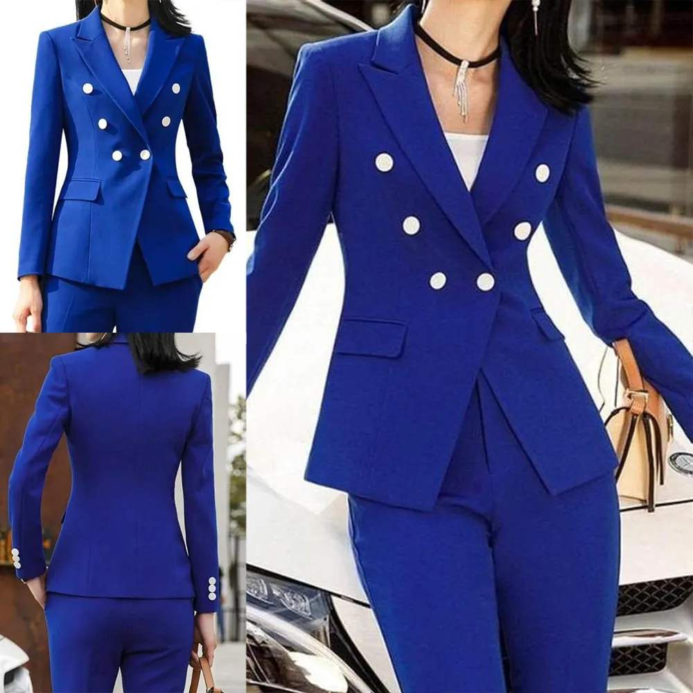 Royal Blue Women Ladies Formal Office Passar Businessbyxor Passar Skräddarsydd Bröllop Prom Kväll Moder av bruden Klänningar 2 stycken