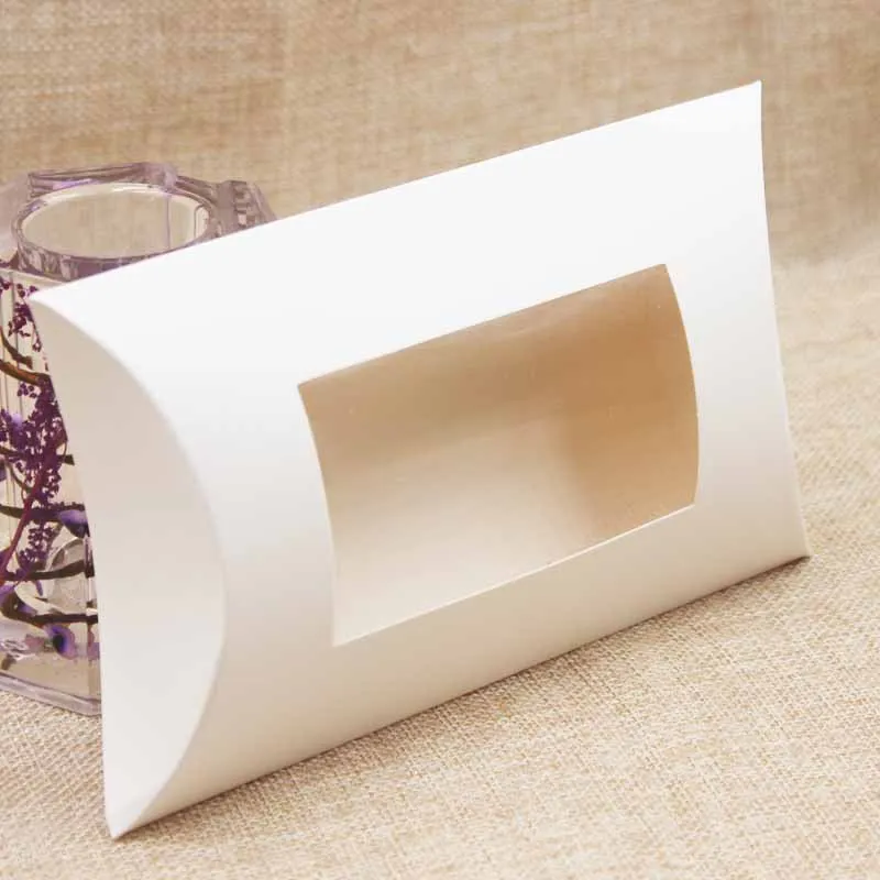 Kraft Pillow Box with Clear PVC Window Black Brown White Pillow Shape Handmade Candy Soap Packaging Box
