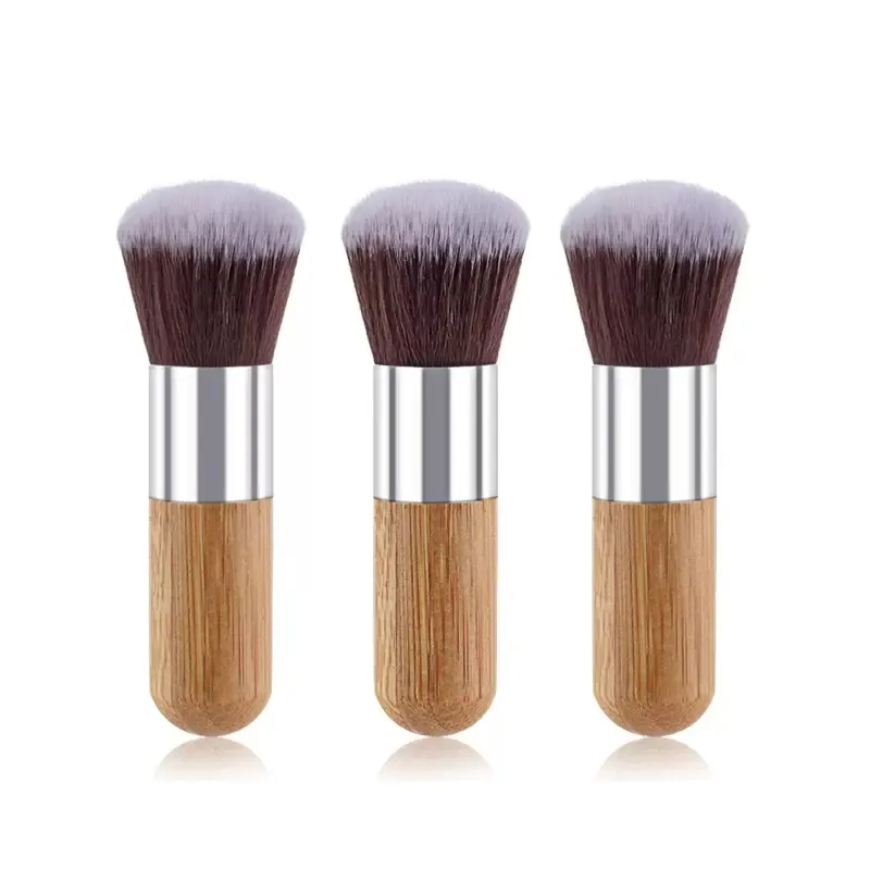 Wood home Handle Makeup Foundation Brush Bamboo Round Top Brushes Multifunction Powder Blusher CosmeticTools