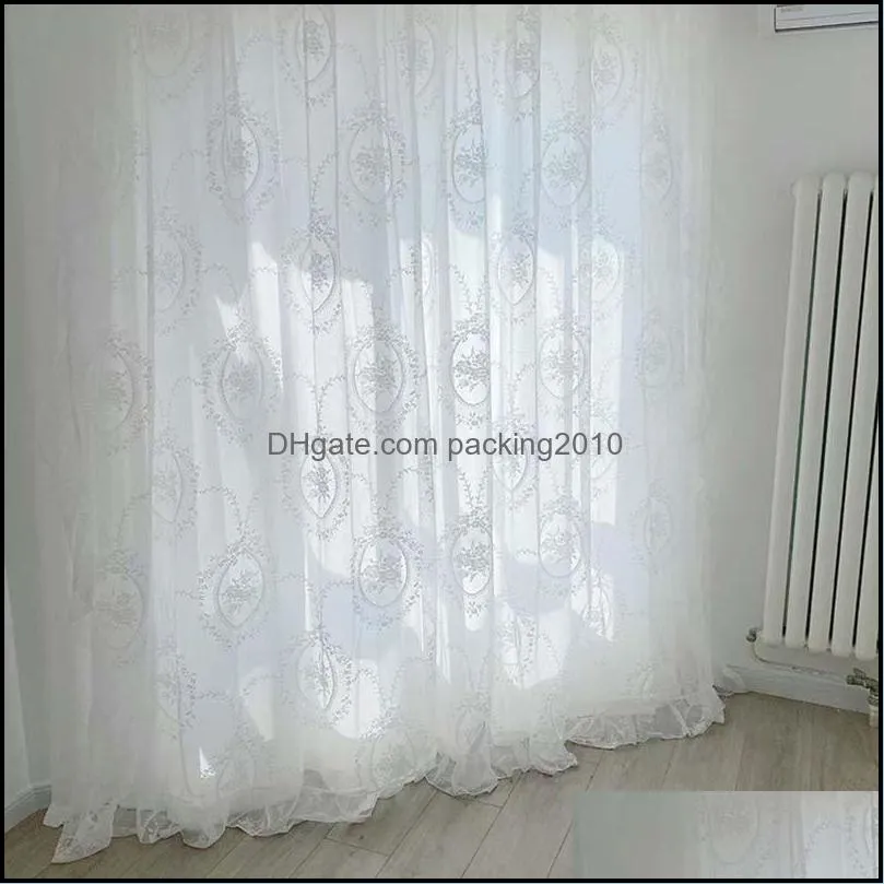 Curtain & Drapes High Grade European Embroidered Sheer Rod Pocket Window Treatment Voile Panel Drape For Bedroom Living Dining