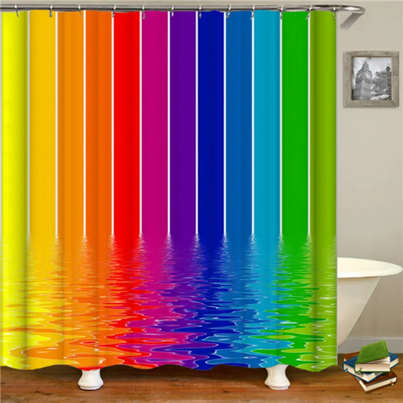 180 * 180 cm Renkli Gökkuşağı Çizgili Desen Duş Perdesi Banyo Su Geçirmez Polyester Kumaş Ev Dekor Yıkanabilir Banyo Perdeleri180 * 180 cm