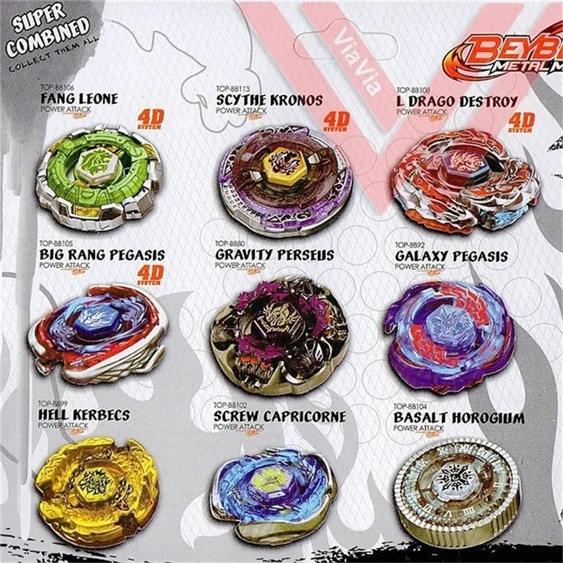 7 pçs / lote clássico BEYBLADES BURST METAL FUSÃO 4D Sistema Battle Fiação Toy Top Masters Launcher Pack LJ201216