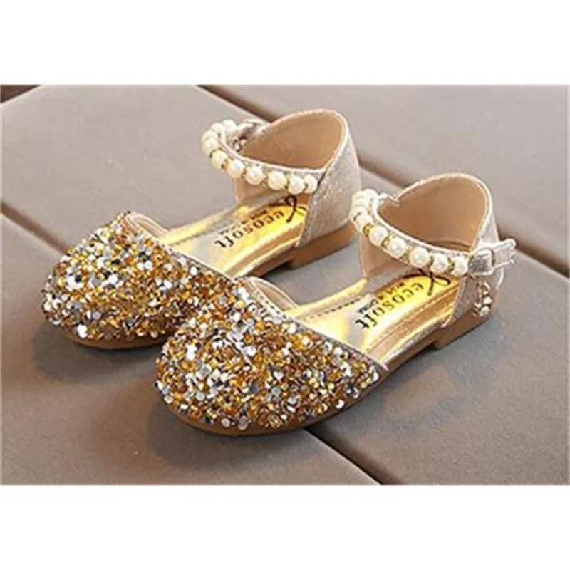 Dziewczyny Cekiny Buty Księżniczka Złoty Różowy Srebrny Dzieci Lato Nina Sapatos Glitter Buty Wedding Birthday Party Formalne 201130