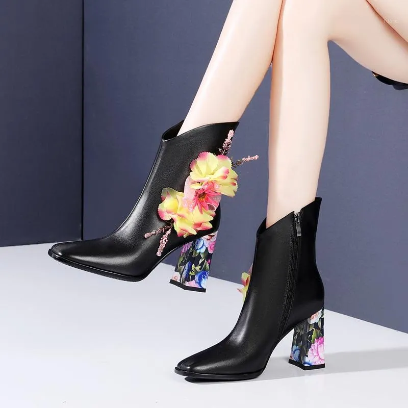 Boots Brand Genuine Cow Leather Shoes Woman Ankle Autumn Winter Warm Sexy High Heels Zipper Black Red Dress Short Boot1