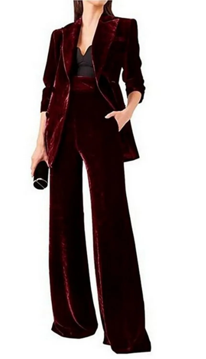 Mode-2 stks Fluwelen Vrouwen Pantsuits Blazer Set Dames Kantoorpakken Bruiloft Tuxedos Party Work Jacket Outfit