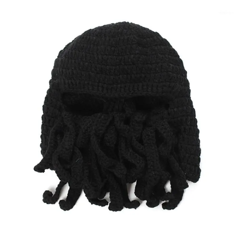 Fietsen Caps Maskers Grappige Tentakel Octopus Beanie Knit Baard Hoed Fisher Cap Wind Ski Mask Zwart