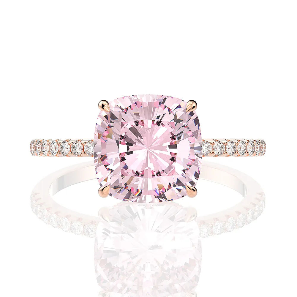 18k Rose Gold Pink Sapphire Diamond Ring 925 Sterling Silver Party Wedding Band Rings For Women Fine Jewelry