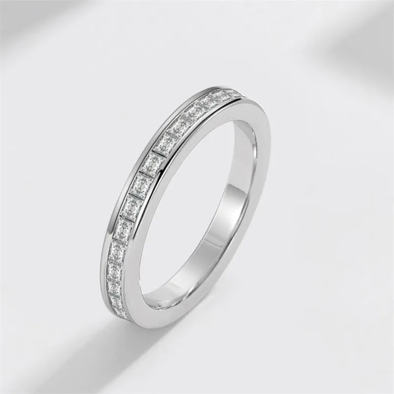 2021 Ny ankomst Simple Fashion Jewelry Real 100 925 Sterling Siver Full Princess Cut White Topaz Cz Diamond Women Wedding Band R3644241