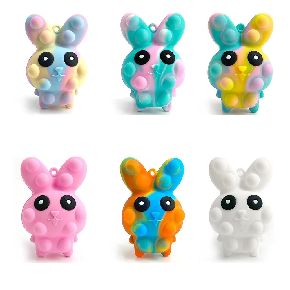 Fidget Toys Sensoriel Coloré Tie-Dye Lapin De Pâques Pinch Ball Push Bubble Anti Stress Animaux Mignons Aldult Et Enfants Décompression Jouet Surprise En Gros En Stock