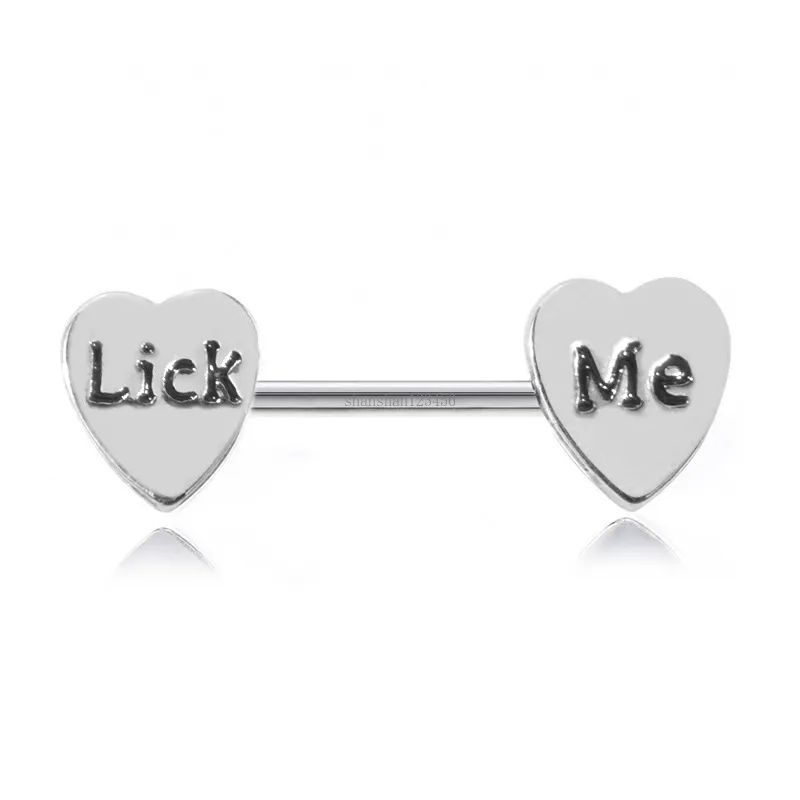 Sexy women Heart Nipple Rings Stainless Steel Tongue Rings bar Body Piercing Jewelry for women gift will and sandy new