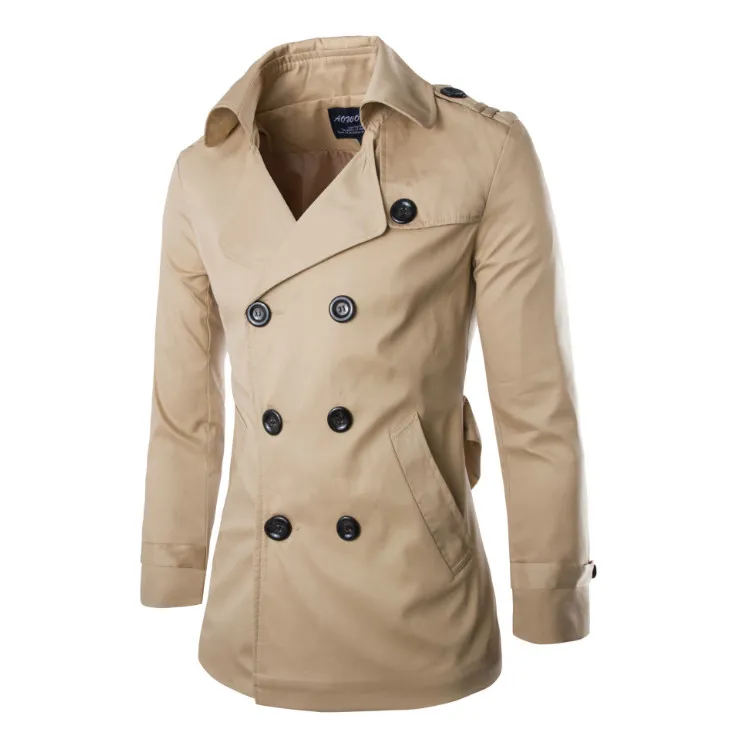 Новая модная траншея пальто Мужчины Англии Стиль двубортный 100% хлопок Длинные ветровая куртка Мужской повседневная классическая траншея