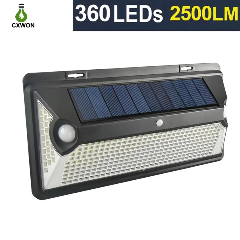 Nyaste 360 ​​LED Solar Light Double Pir Motion Sensor Outdoor Solar Street Light för Garden Yard Street Park