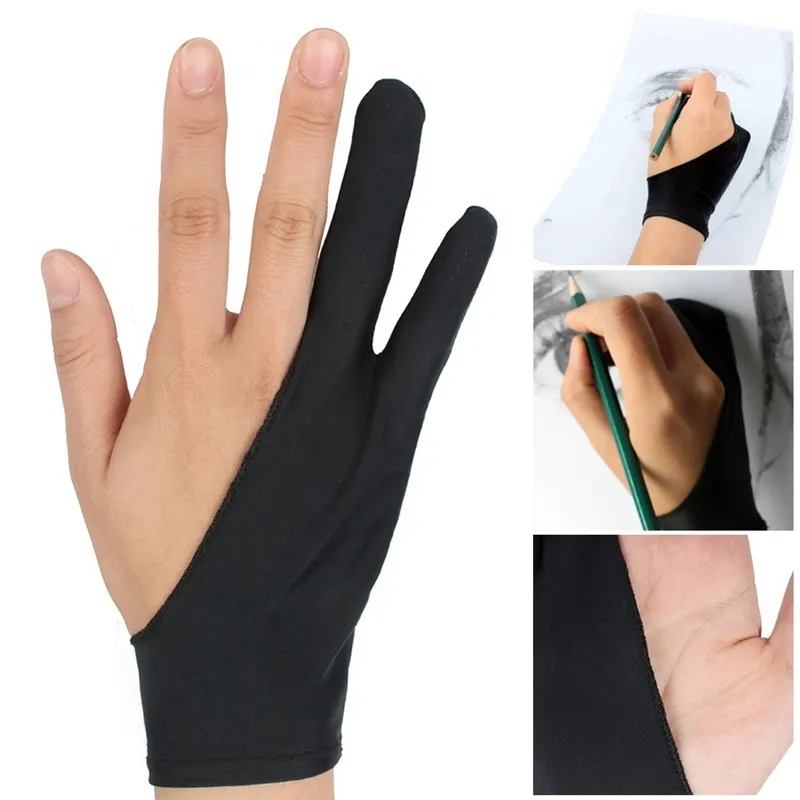 럭셔리 - 클래식 2 손가락 스케치 방지 방지 장갑 그리기 태블릿을위한 검은 색