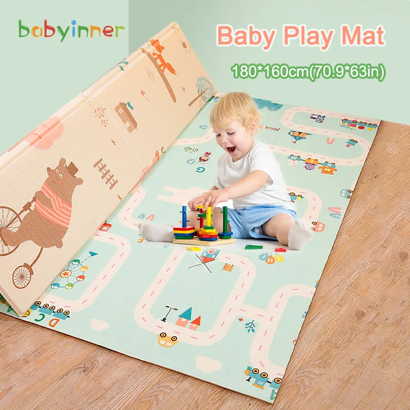 Babyinner 180 x 160 cm (70,9 x 63 Zoll), faltbare Baby-Spielmatte, XPE-Material, bequeme Kinderteppiche, rutschfeste, langlebige Indoor-Krabbelmatte LJ201113