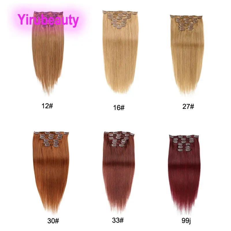 Perulu% 100 Virgin İnsan Saç Düz Kipi Saç Uzatmalarında 12# 16# 27# 33# 99J İpeksi Düz 14-24inch 70G 100G'de Remy Clip