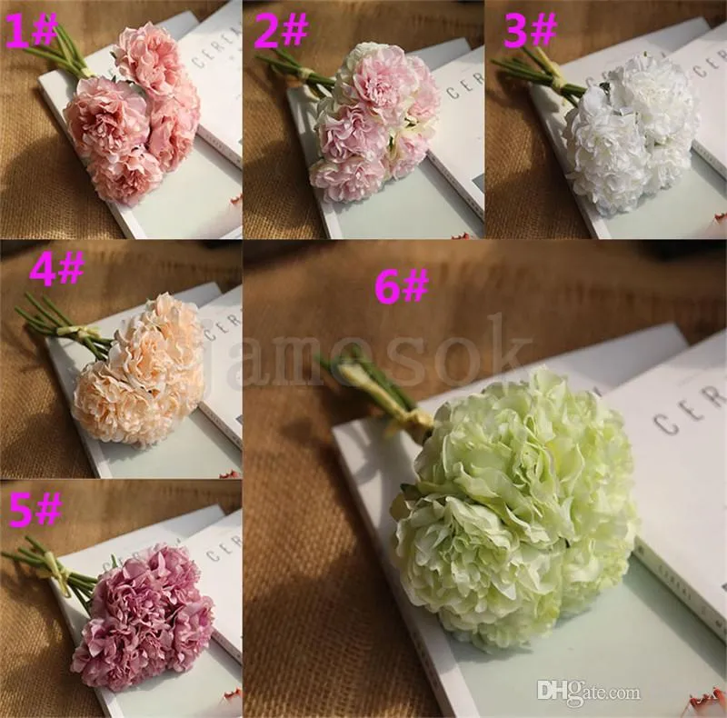 6 colori artificiali fiori di rosa peonia bouquet per la decorazione di nozze 5 teste peonie fiori finti decorazioni per la casa ortensie di seta fiore economico DA