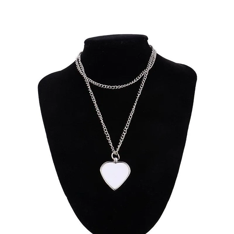 Sublimation Pendant Thermal Transfer Printing Necklace Urn Memorial Necklaces White Blank DIY Pendants Lovers Heart Ornament with Sublimated Aluminum Pieces A02