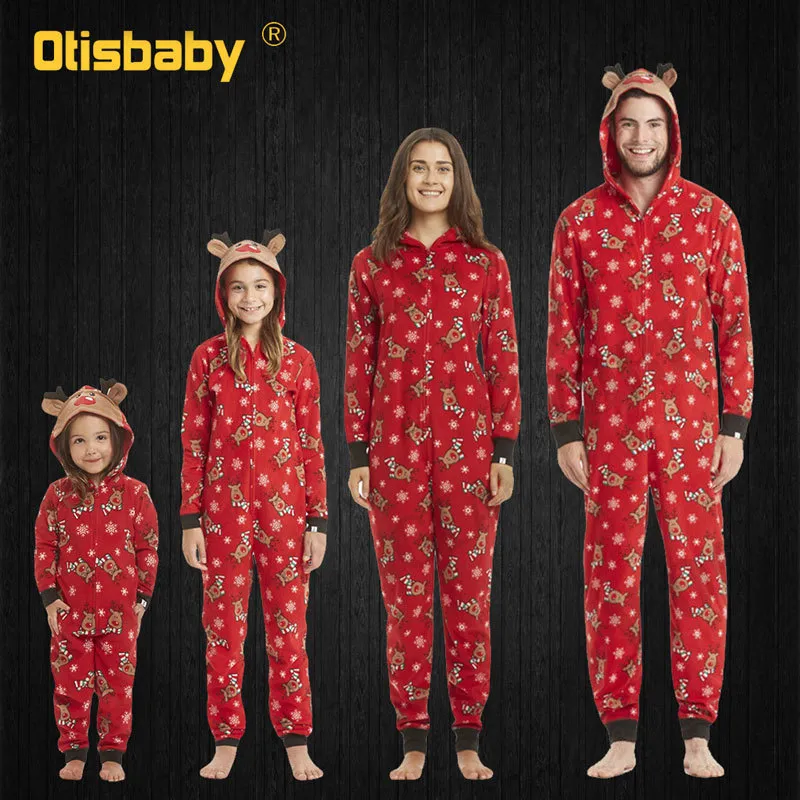 Weihnachten Jumpsuit Pyjamas mit Hirsch Mutter Kinder passende Familienoutfits Neujahr Mutter Tochter Vater Baby Sohn Schwester Kleidung LJ201111