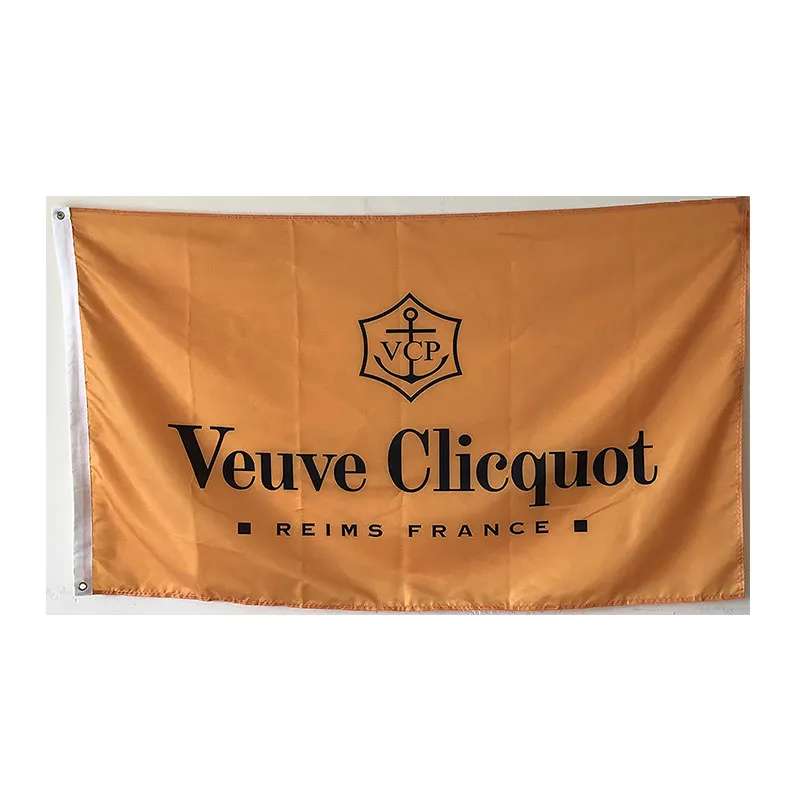 Bandeira de Champanhe Veuve Clicquot Cores vivas e cabeçalho de lona à prova de desbotamento e banner de 3 x 5 pés com costura dupla para decoração interna e externa
