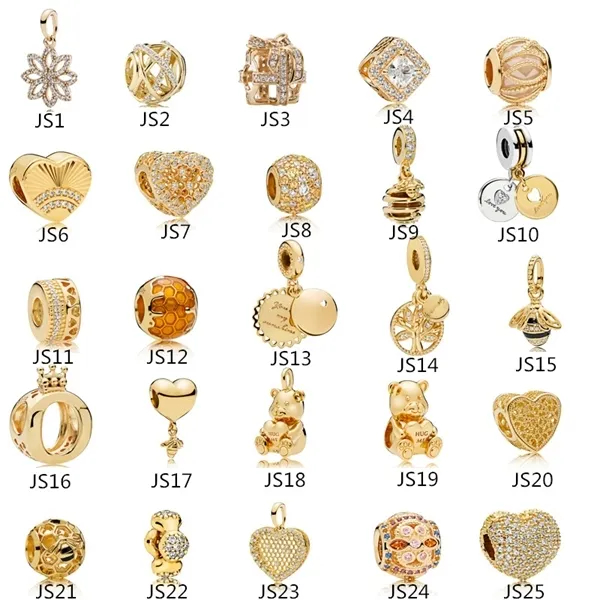 Anomokay Sterling 925 Silver Mix Style Gold Color Charms Pendant Bead fit Pandora Bracelet Best DIY Jewelry Making Gift Q1120