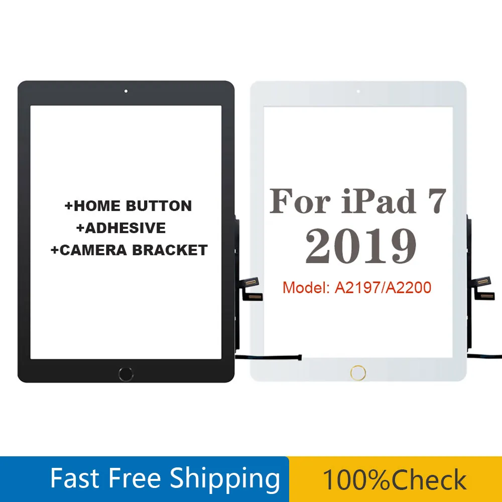 10.2 "Per iPad 7 8 2019 Versione A2197 A2200 A2198 Touch Screen Digitizer Pannello esterno anteriore in vetro con pulsante home e adesivo