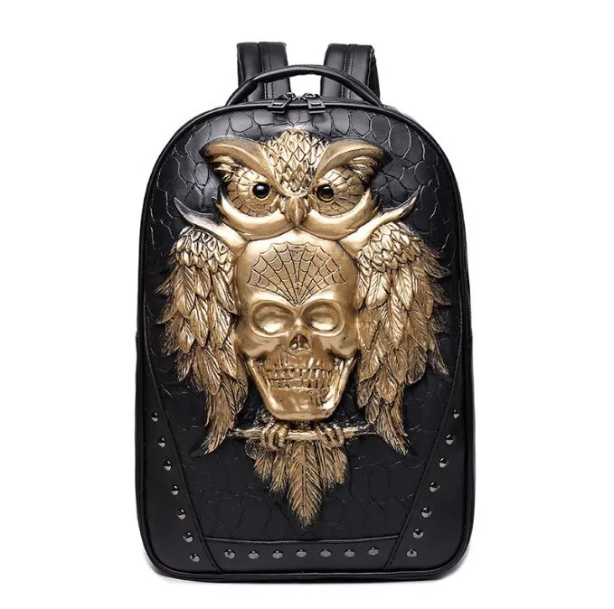 Mode 3D en relief hibou crâne sacs à dos pour hommes sac de voyage unique originalité femmes sac personnalité Rock Cool ordinateur portable sacs à main fc004s