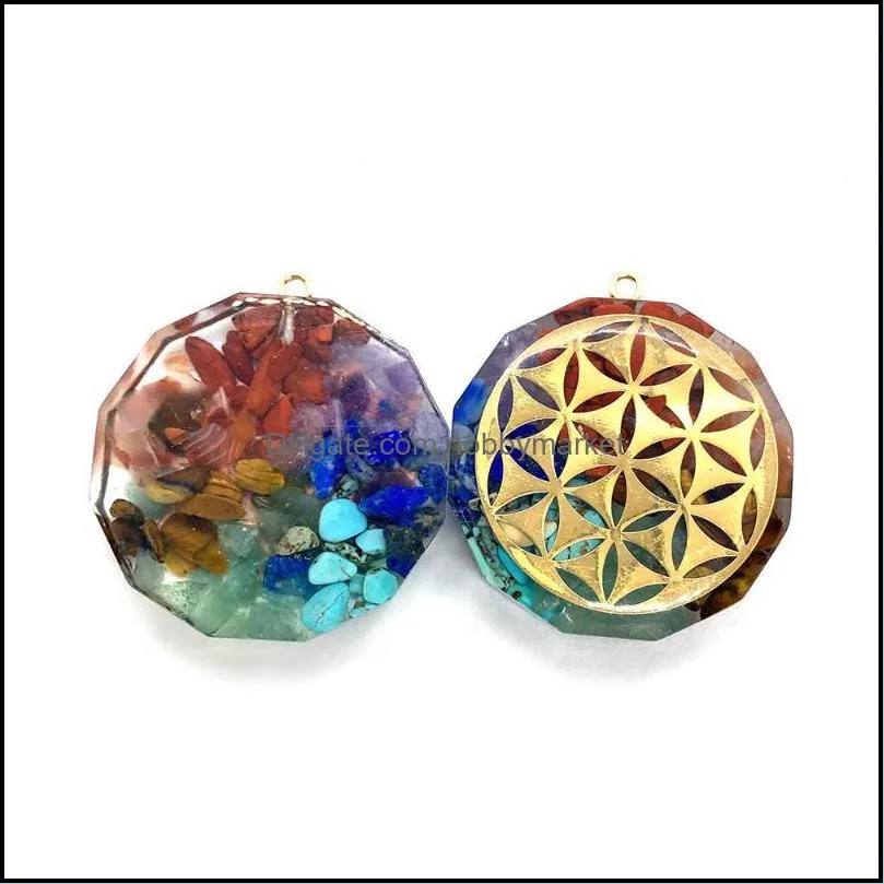 Charms Seven Chakra Natural Stone Pendant Exquisite Jewelry Sacred Geometry Power Amulet Aura 34mm