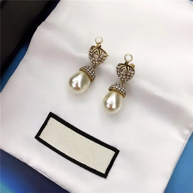Strawberry Diamond Earrings Studs Letters Earring Stud Trendy Pearl Earrings Pendant Earring Women Earrings Jewelry Gift For Party225H