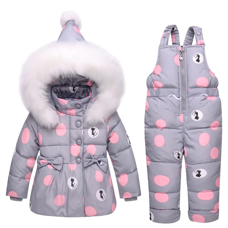 Nowy Niemowlę Baby Winter Coat Snowuit Duck Down Toddler Dziewczyny Zimowe Stroje Śnieżne Noszenie Kombinezon Bowknot Polka Dot Bluzy Kurtka LJ201125