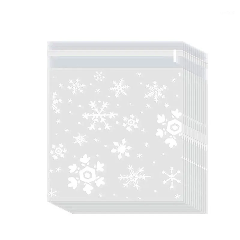 Emballage cadeau 200 pièces Sacs à biscuits de Noël Cellophane Treat Snowflake Clear Candy Bag1