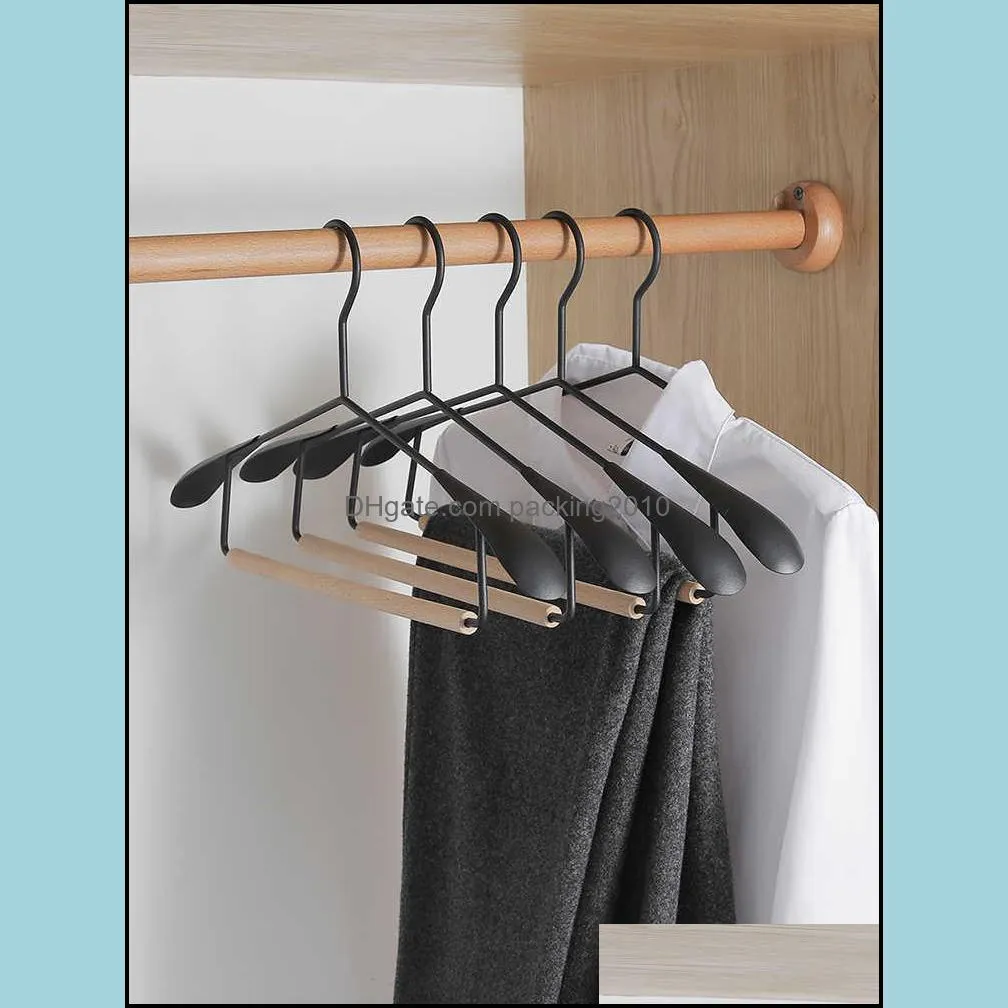 Beech Hanger Wide Shoulder Nordic Simple Black White Iron Wood Non-Marking Clothes Hanging Large Hanger 220115