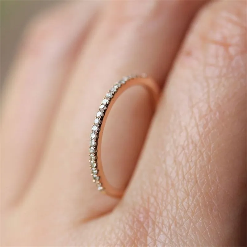 Super Thin Crystal Couple Wedding Ring Silver Rose Gold Engagement Rings Alloy Trendy Women Anillos Nice Girlfriend Gifts AR19