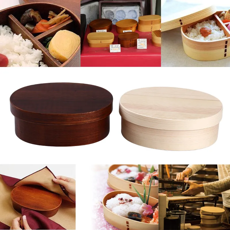 Japanese Style Bento Boxes 3Grids Wood Lunch Box Portable Picnic Kids Students Food Container Kitchen Accessories T200710