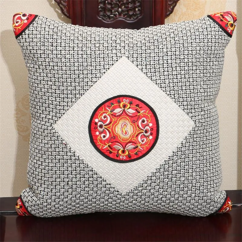Yastık/dekoratif yastık işlemeli saf renkli yastık kapağı Çin tarzı patchwork pastoral atma bel yastık kılıfı yumuşak katı ev dekor