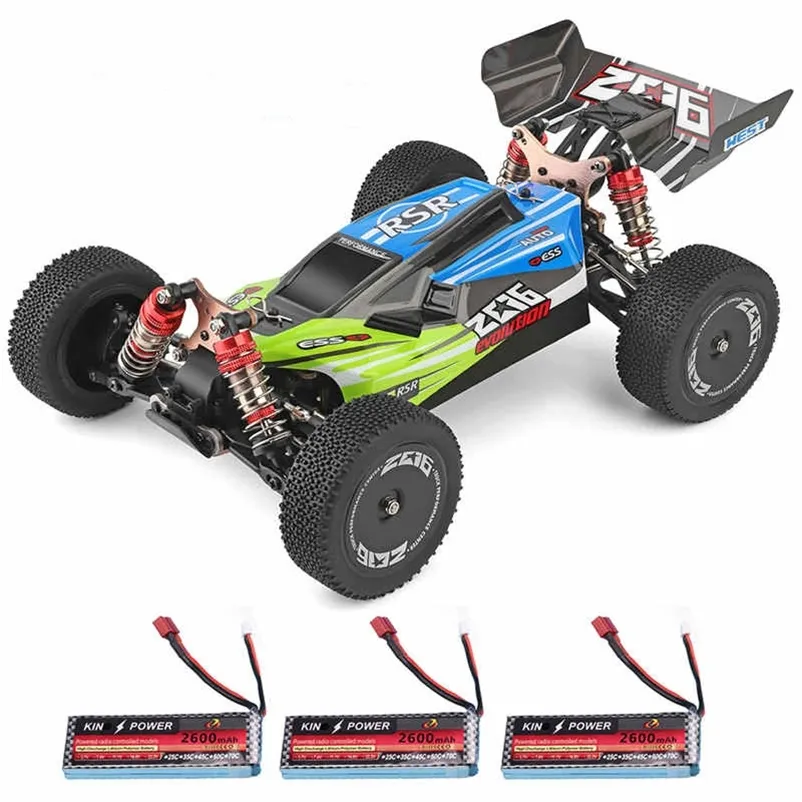 WLTOYS 144001 1:14 2.4G 4WD Hoge snelheid Racing RC Auto Voertuig Modellen 60km / H Twee batterij 7.4V 2600mAh Afstandsbediening Auto Model 220119