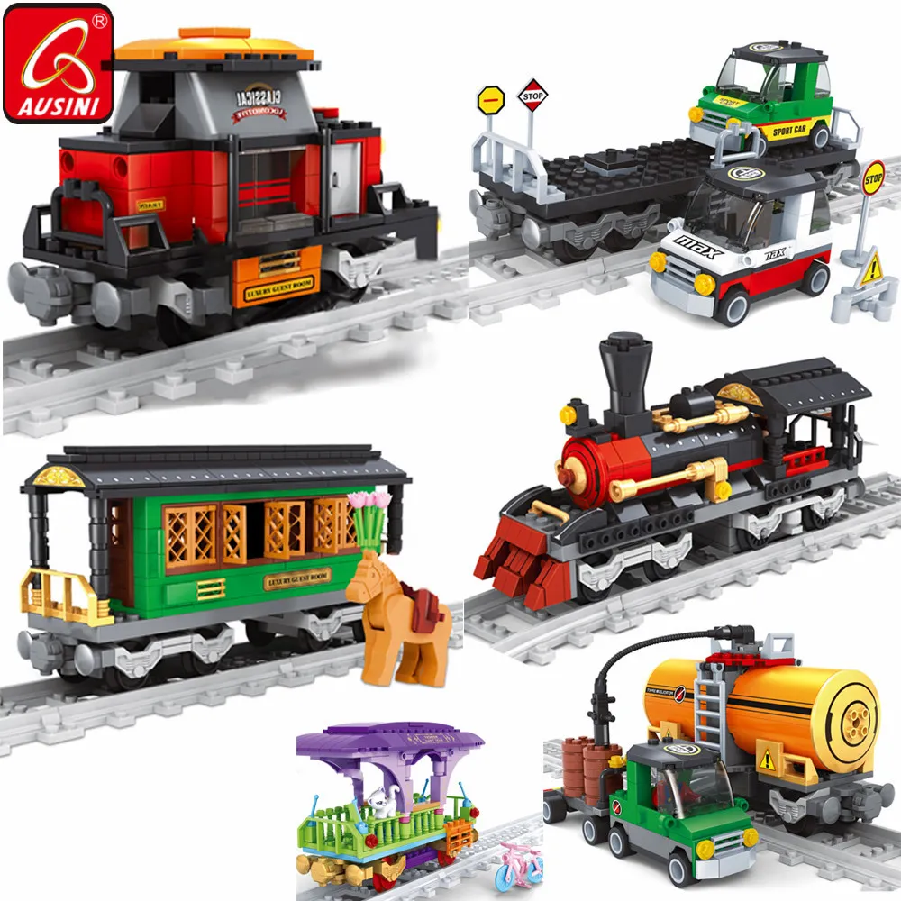 AUSINI Train Railway Building Blocks Kids Boys Toys Model Rail Cars Construction City Railroad Trains Creator Toy for Children Q1126