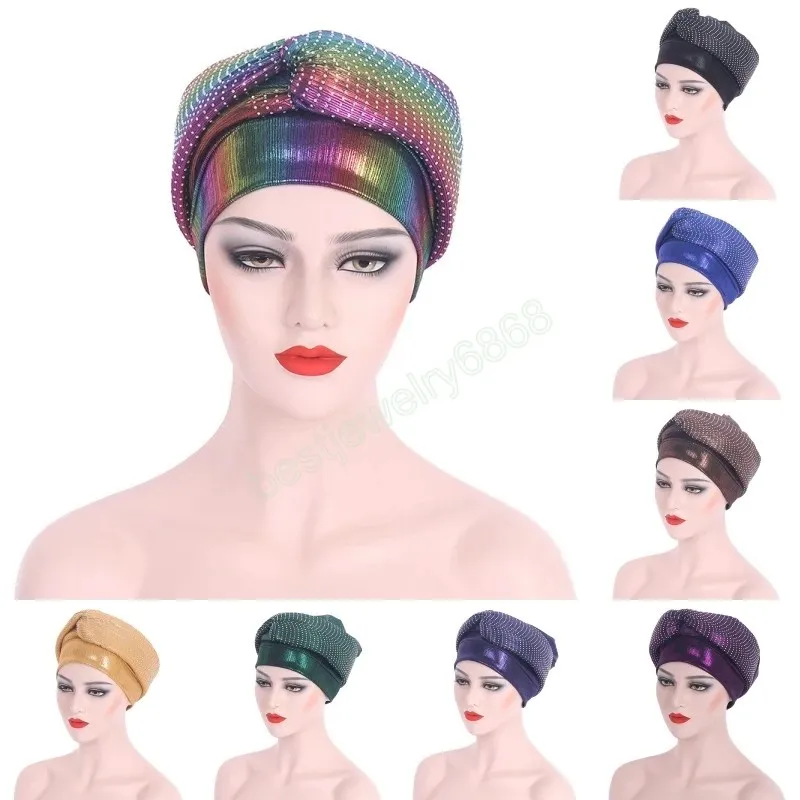 Fashion Ethnic Glitter Cloth Bandana Hats Africa Women's Head Cover Turban Cap Party Headwear Nigeria Female Wedding Gele Bonnet
