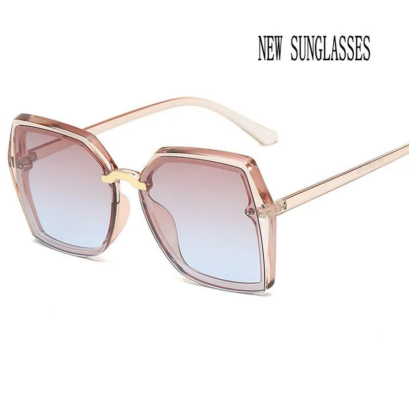 Solglasögon stora torg kvinnor mode 2021 nyanser tonade rimlösa glasögon metall glasögon brun sexig fml