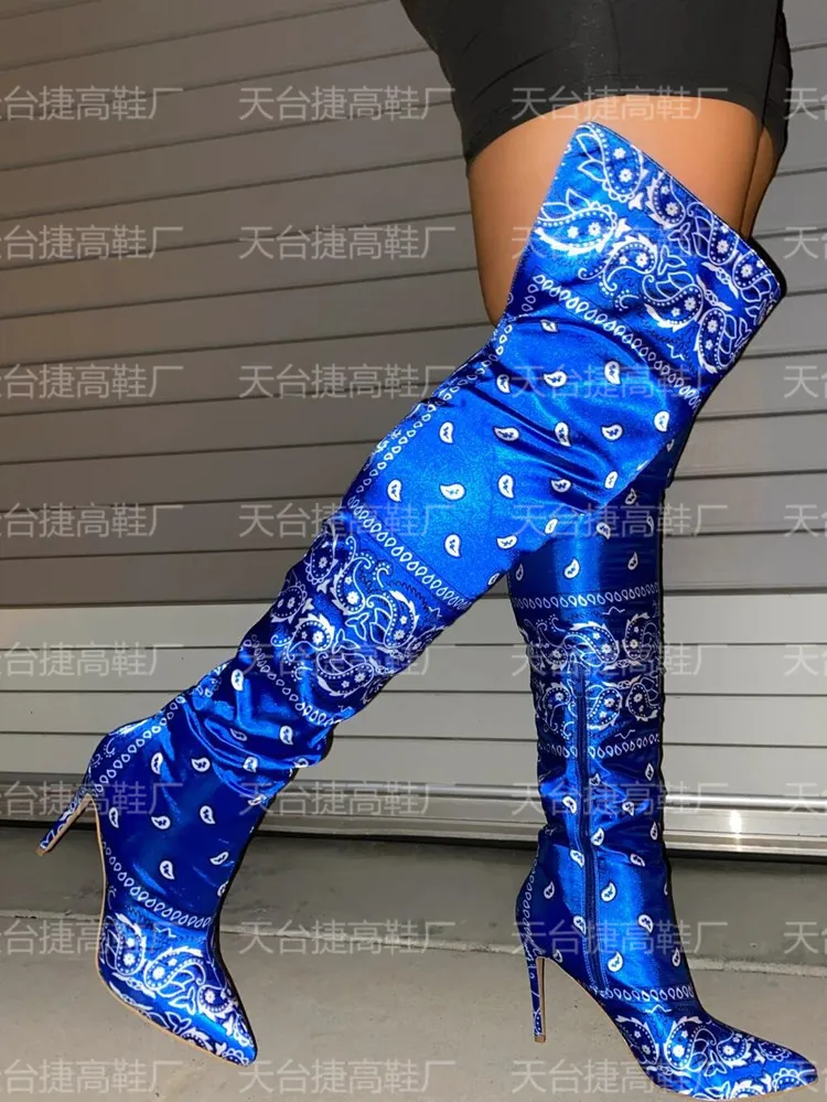 Wholesale- large size boots female 20 new autumn and winter high with printing knee boots fine with European and American fashion boots