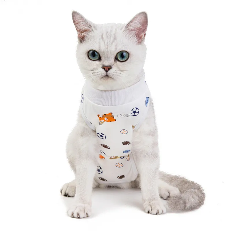 고양이 수술 회수복 프린트 통기성 애완 동물 고양이 살균 소송 수술 안티 핥기 상처 옷의 옷과 모래 선물
