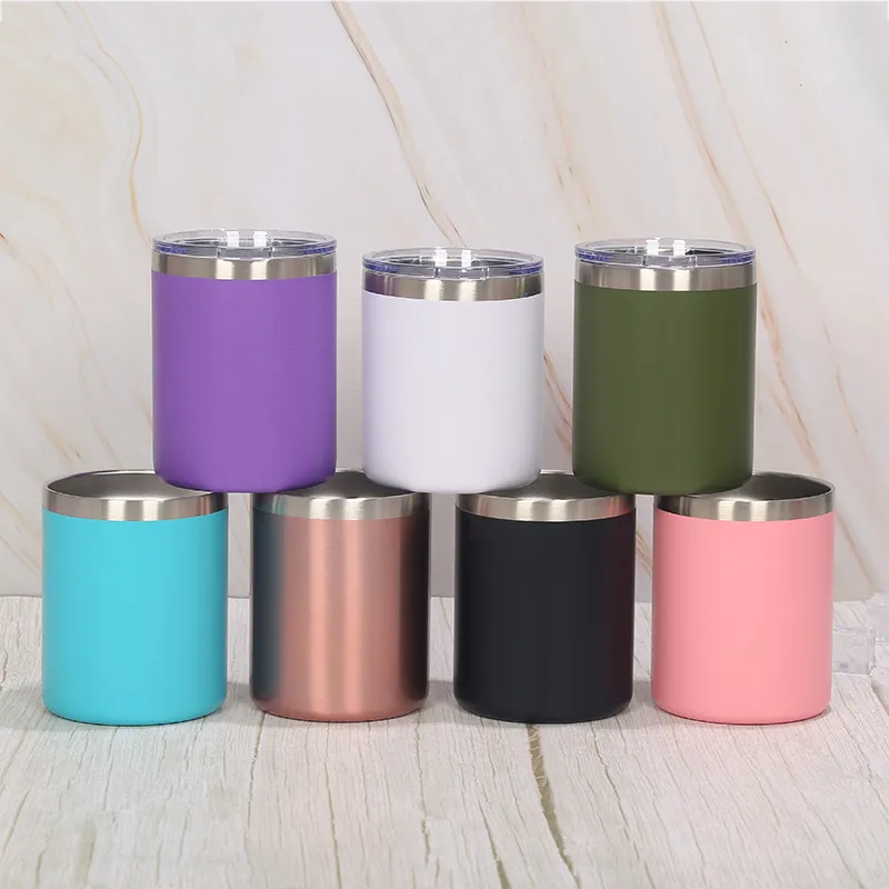 المحمولة 10 أوقية tumblers القدح الفولاذ المقاوم للصدأ مزدوجة الجدار فراغ معزول الباردة الساخنة أكواب القهوة الصلبة اللون السفر أكواب vtky2078