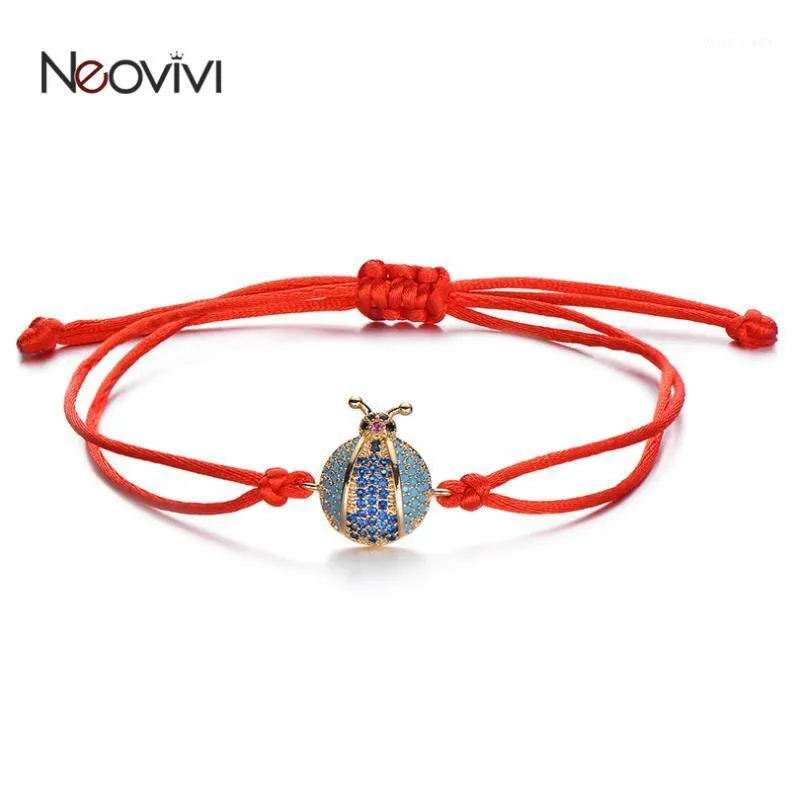 Charm Bracelets Neovivi Blue Cubic Zirconia Ladybird Women Handmade Red Black Rope String Bracelet For Boy Girl DIY Jewelry Gift1