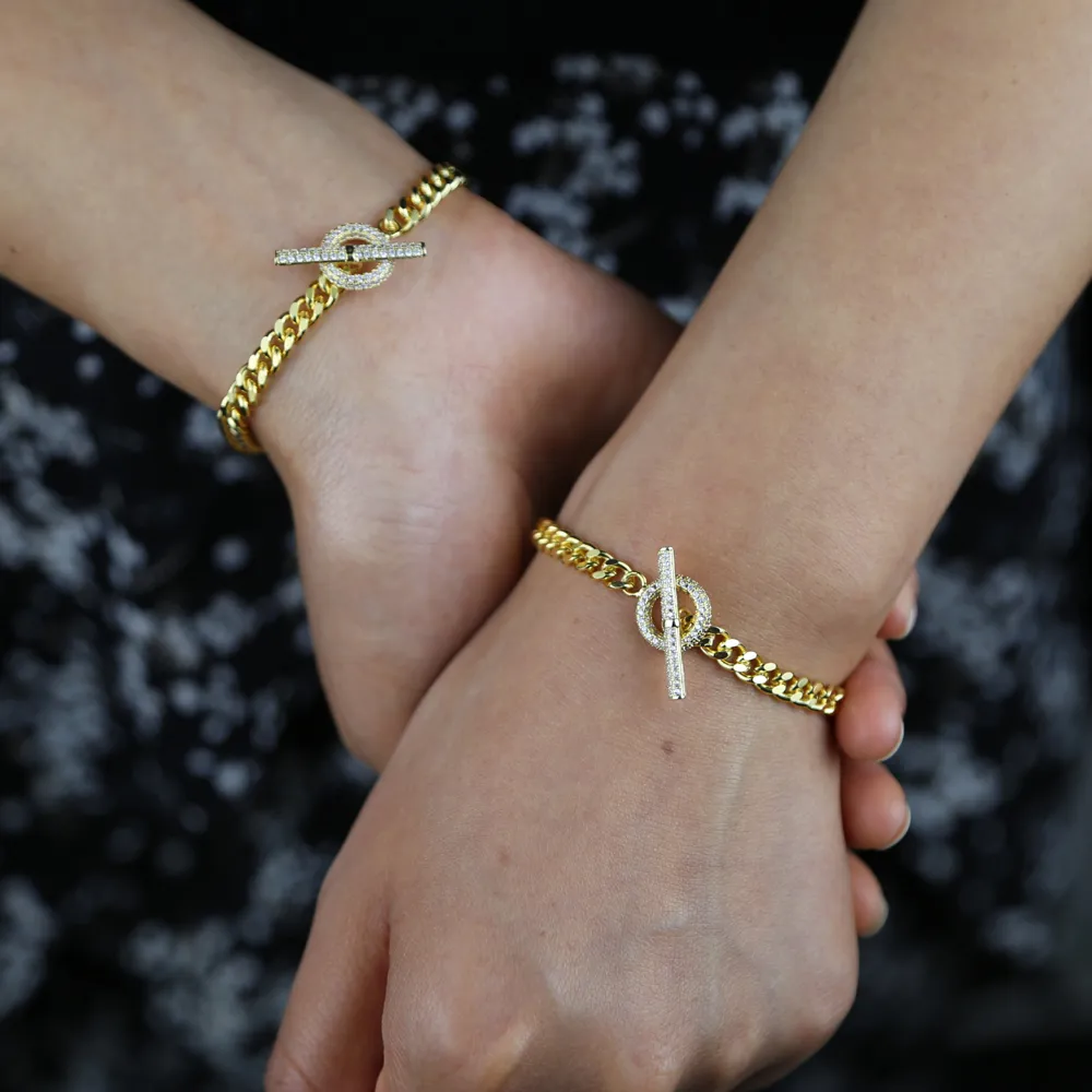 Nouvelle mode à bascule fermoir 5 mm charme géométrique cercle bar de chaîne de chaîne de chaîne cubaine bracelets cz punk punk pour femmes bijoux en gros de bijoux