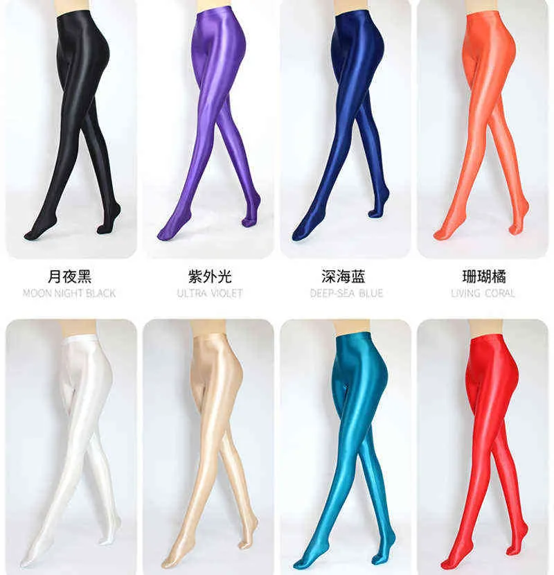 Women Satin Oil Glossy Opaque Pantyhose Wet Look Tights Sexy Stockings  Glossy Leggings Yoga Pants Gym