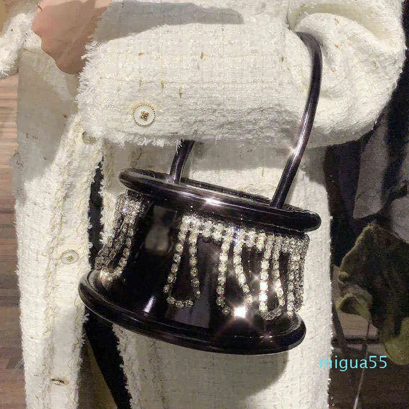 Bag Tote Luxury Designer Handbag 's Pu Leather Top Handle Female Shopper Fashion Houndstooth Rhinestone Tassel Bucket s