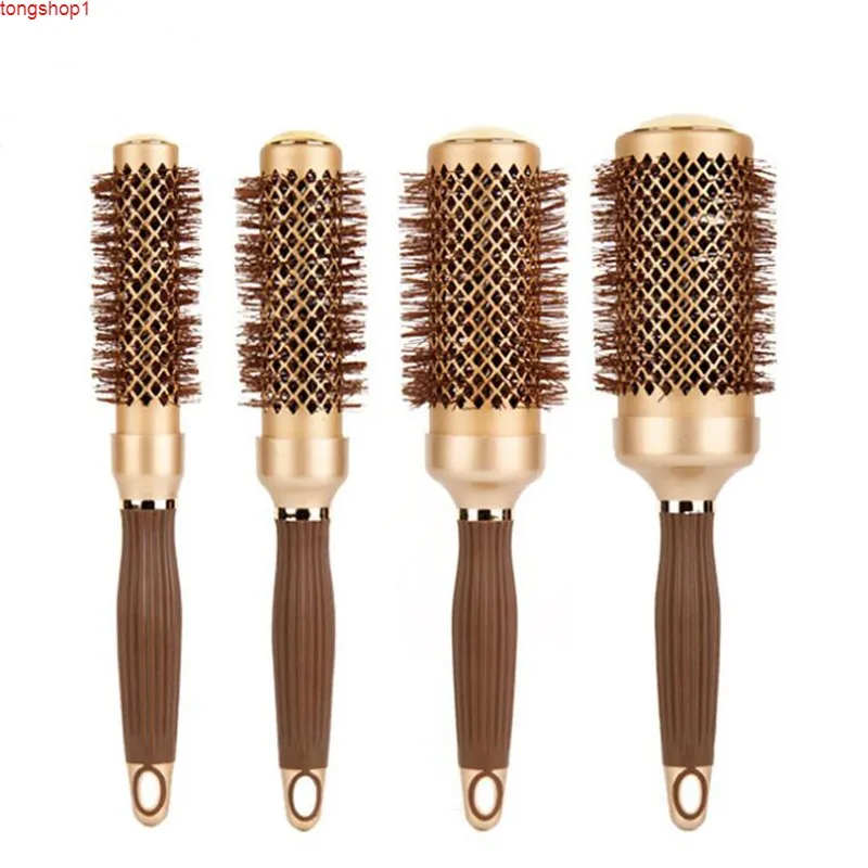 Gold Themal Salon Nano Ceramic Curly Round Brush Aluminum Radial Ionic Comb In 4 Sizes Professional Brushesgood quantity